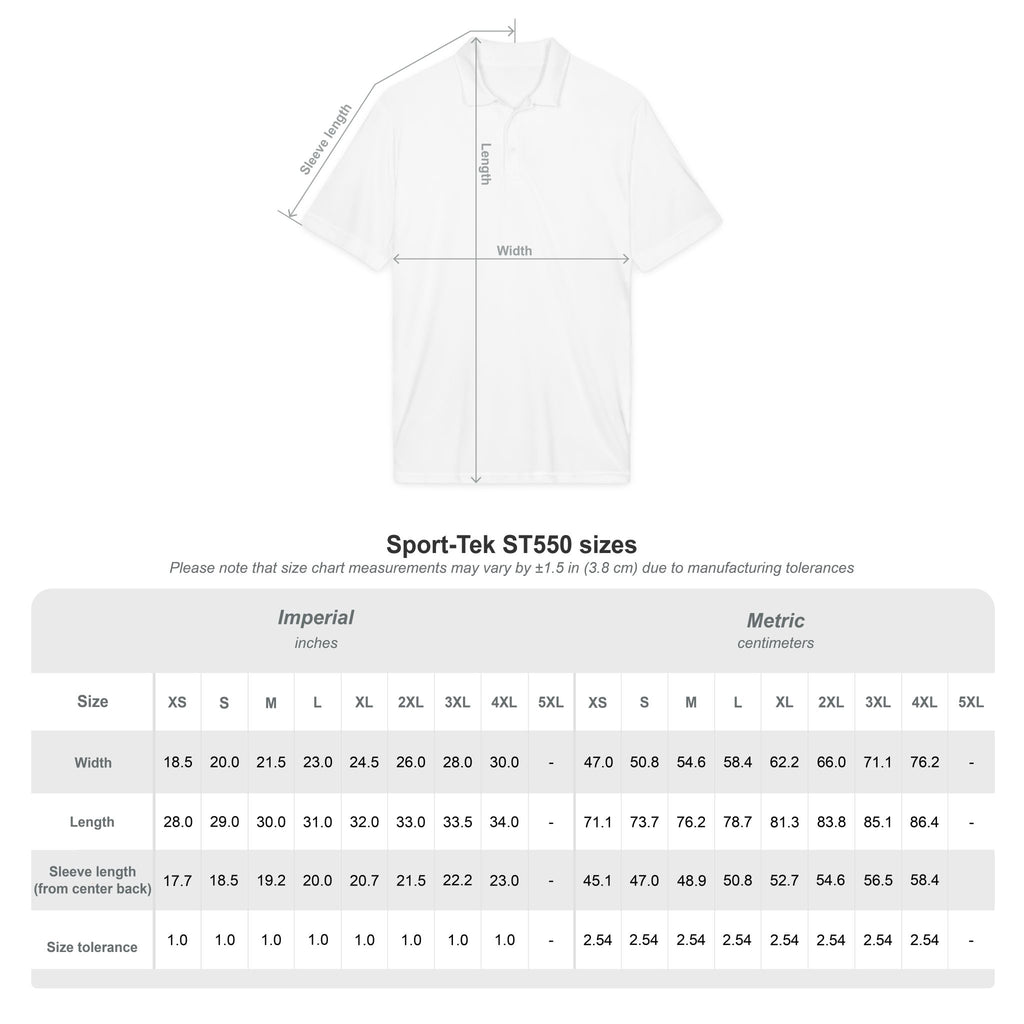 Embroidered Crest Polo Shirt — White Performance Sport Polo with Colorful Shield Logo