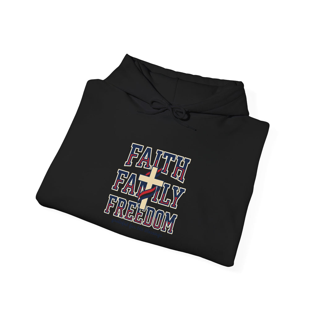 Faith Family Freedom Hoodie | faith-based patriotic, vintage Americana