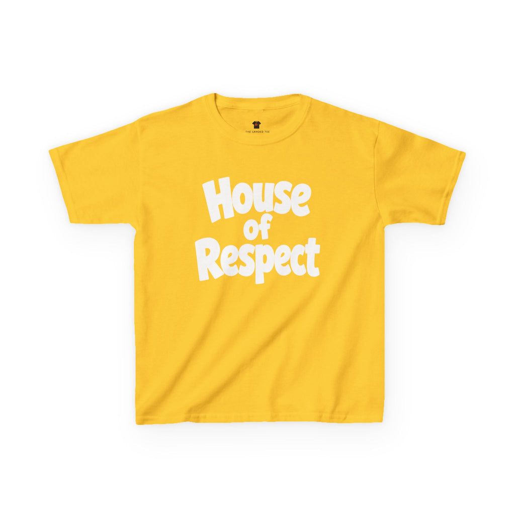 Kids T-Shirt — "House of Respect" Bold Retro Graphic Tee (Yellow)