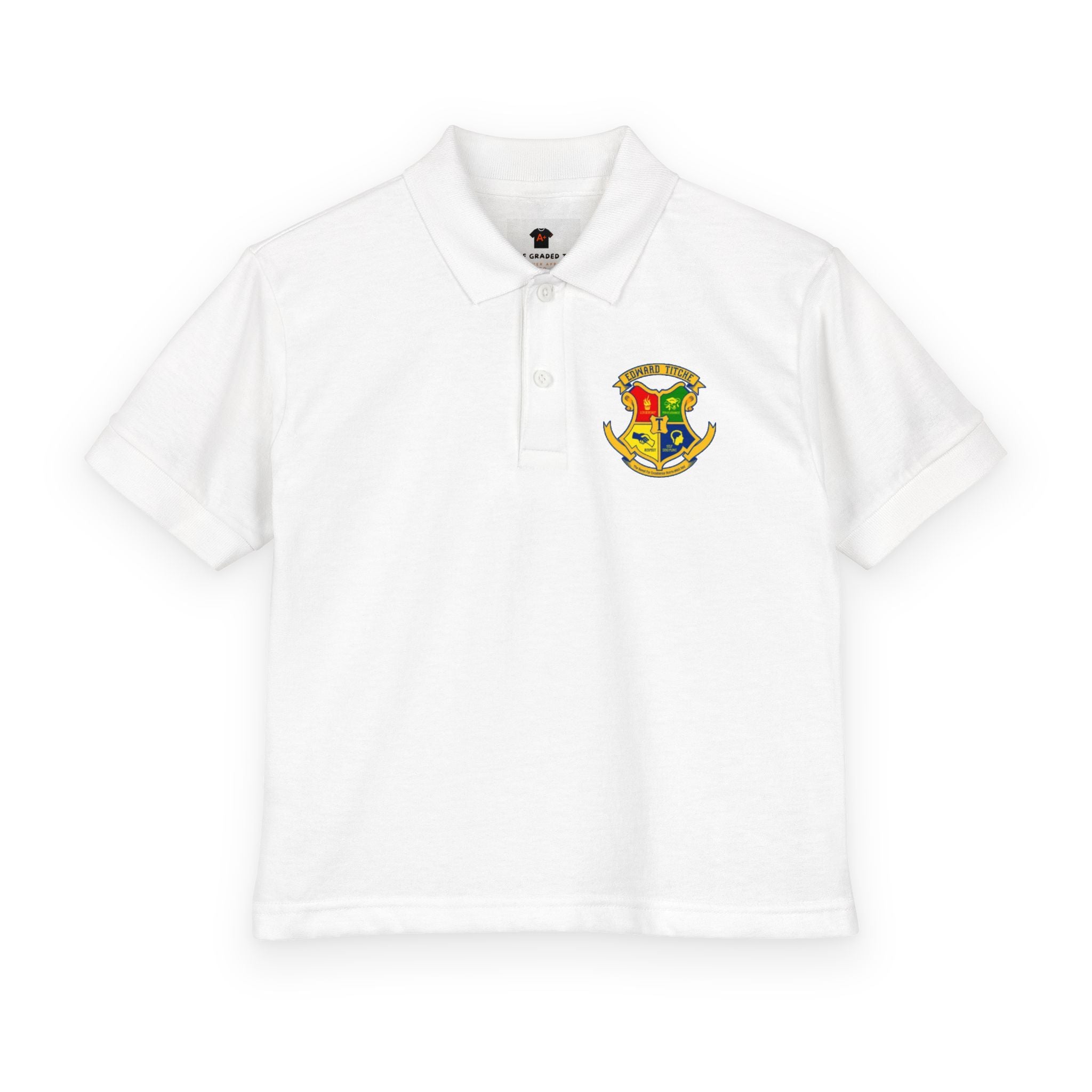 Youth Polo Shirt with Colorful Shield Crest Embroidered Logo