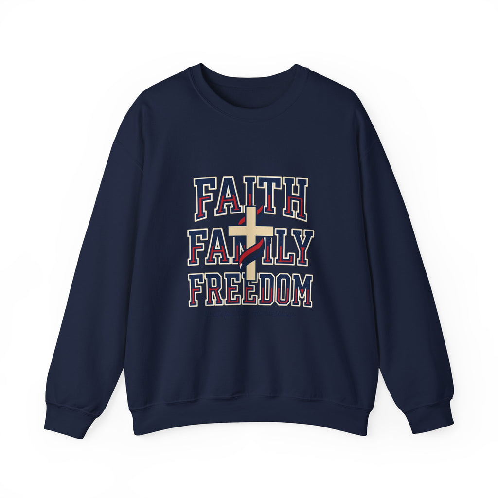 Faith Family Freedom Sweatshirt | Patriotic Faith-Based July 4th Vintage Americana