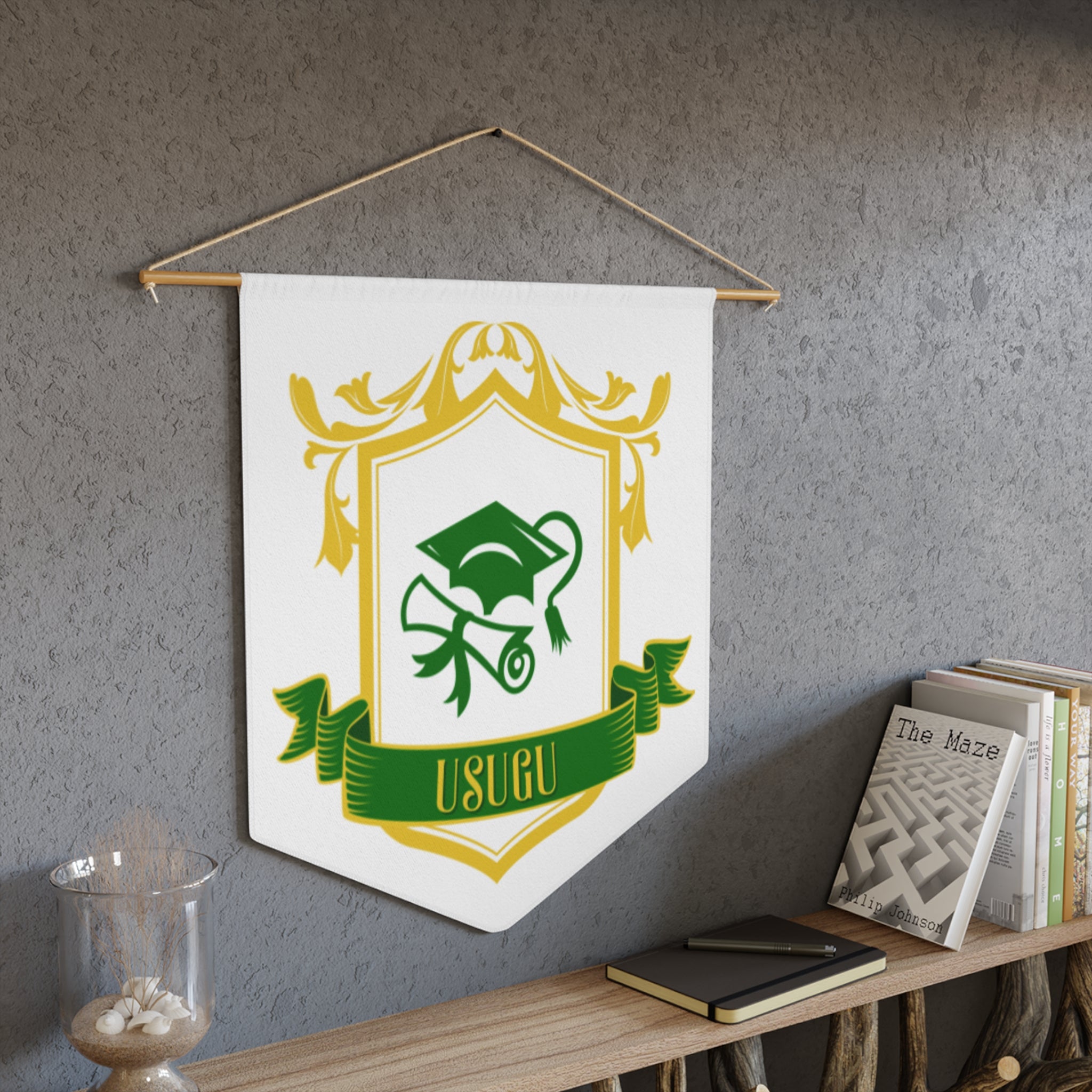 Graduation Crest Pennant — Green & Gold Diploma Banner