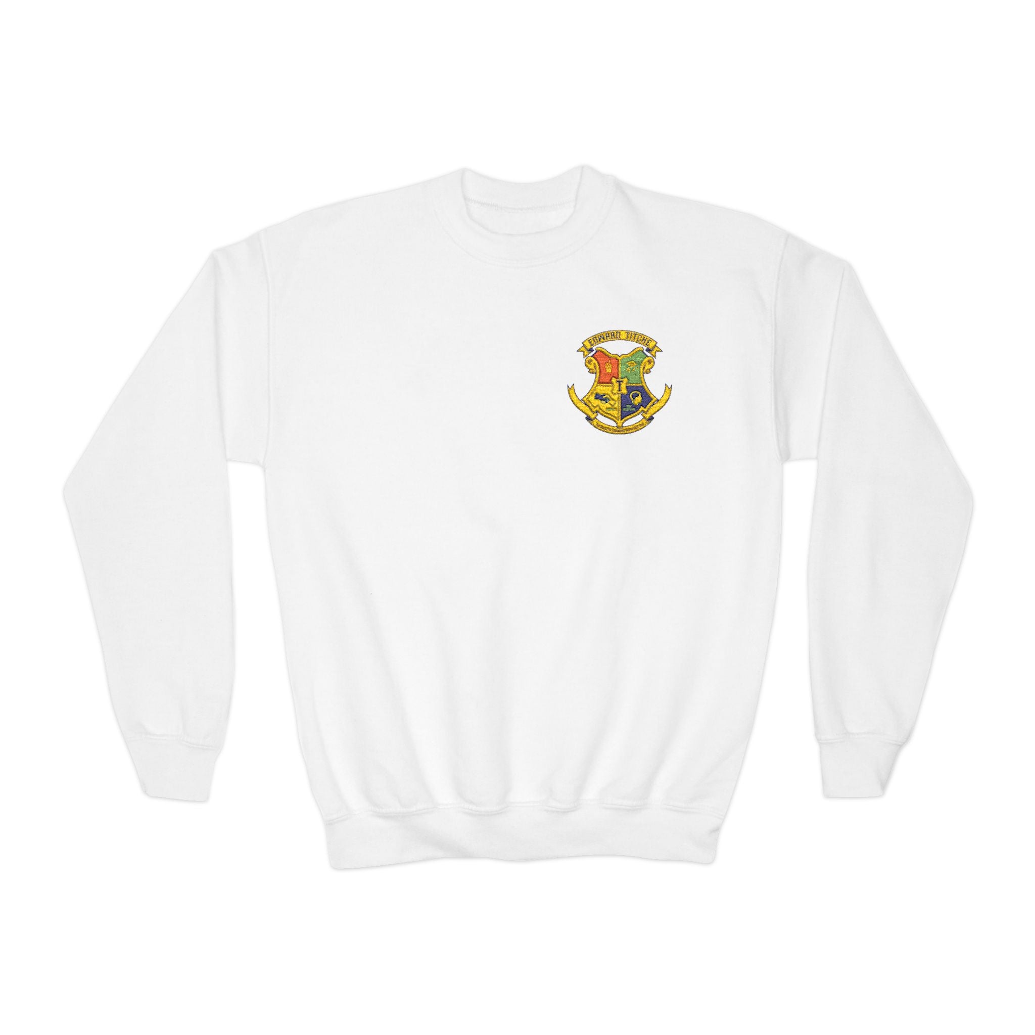 Youth Crewneck Sweatshirt — Gryffindor Crest Small Chest Logo, Kids Harry Potter School Spirit Pullover