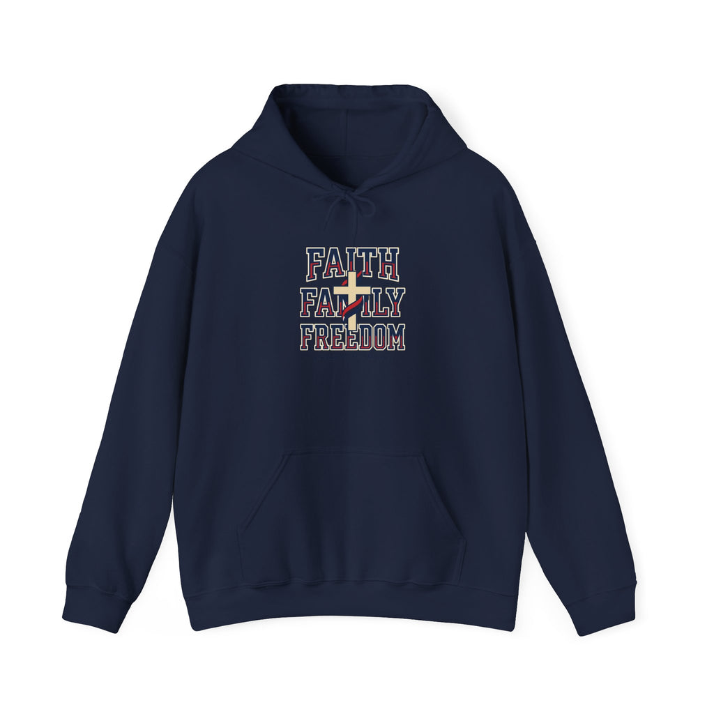 Faith Family Freedom Hoodie | faith-based patriotic, vintage Americana